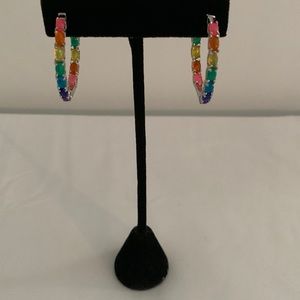 OPAL (MULTI) HOOP EARRINGS, WELO ETHIOPIAN, MULTI), SIZE 1.33” LONG